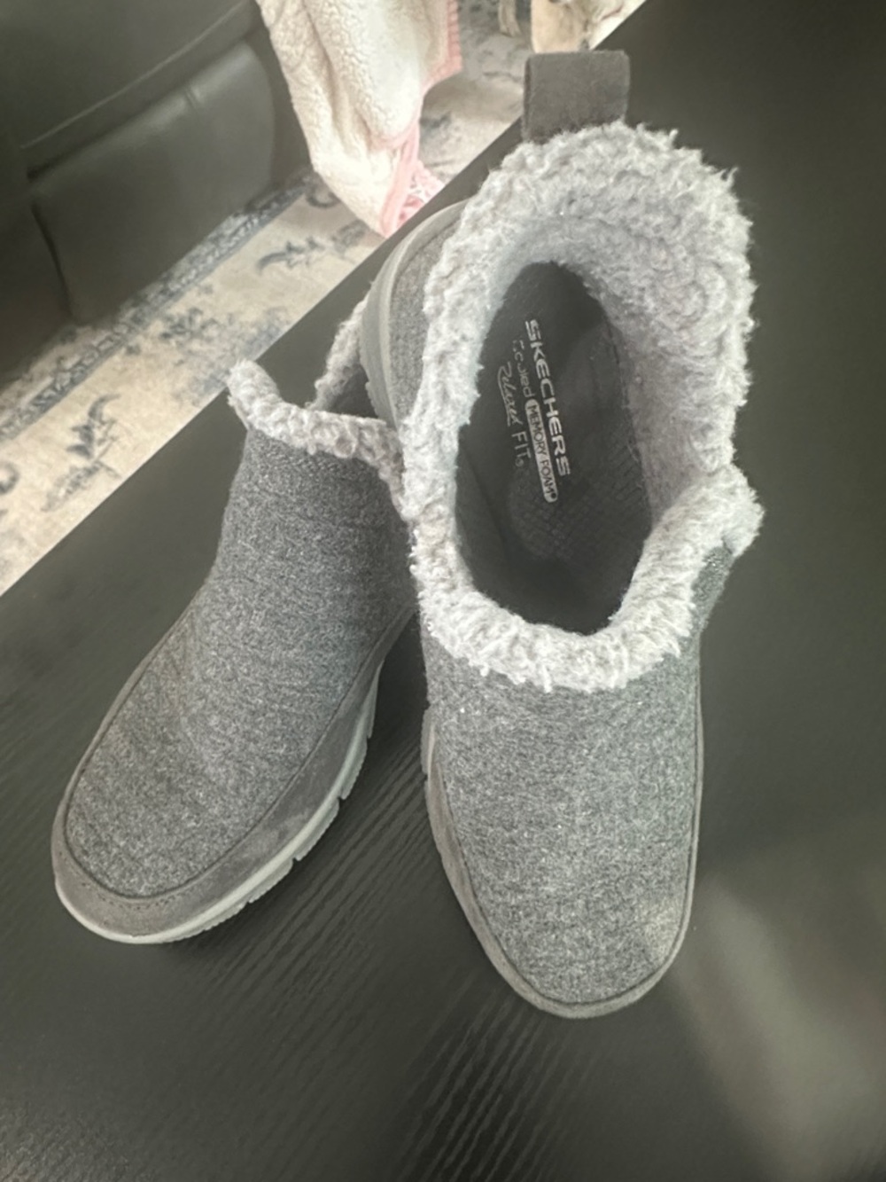 Skechers Women's Gray Cozy Fleece-Lined Slip-On Boots